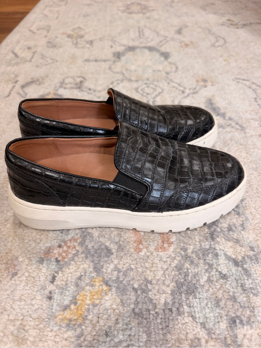 Vionic Black Croc-Embossed Platform Slip-On Loafers